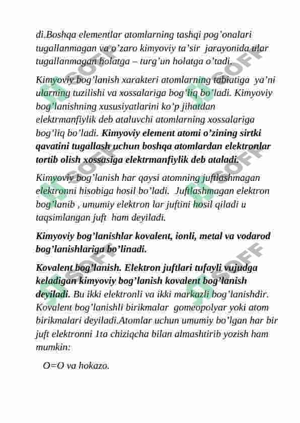 Kimyo. Kimyoviy bog`lanishlar 2