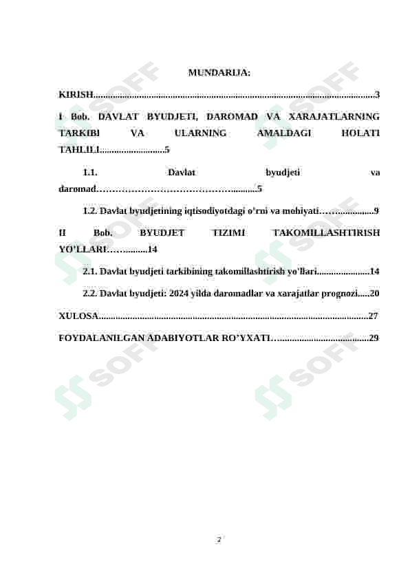 Davlat byudjeti tarkibi va uni takomillashtirish yo'llari 2