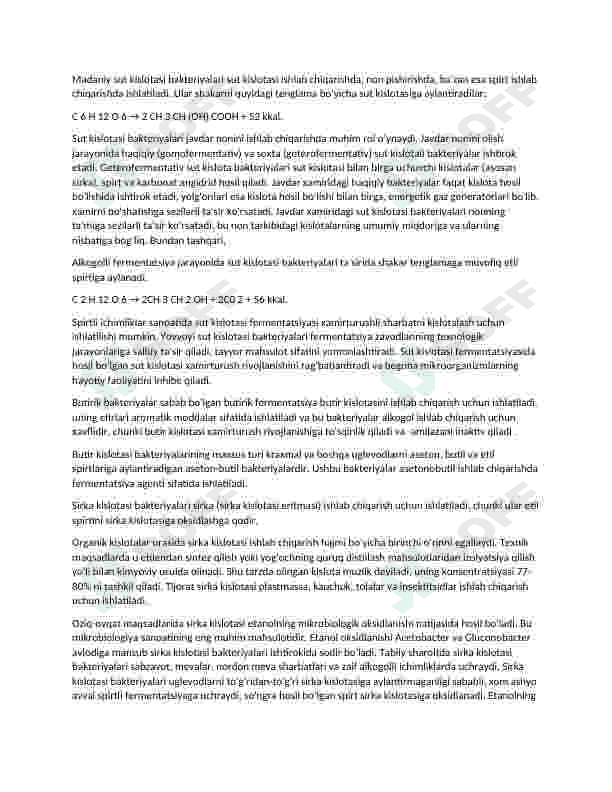 Oziq ovqat sanoatida mikroorganizmlarlardan foydalanish. 2