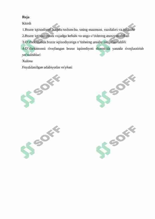 Bozor iqtisodiyotining mazmuni va uning rivojlanishi 2