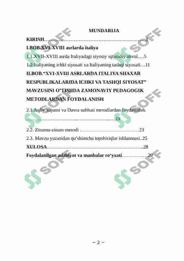 XVI-XVIII asrlarda italiya shaxar respublikalarida ichki va tashqi siyosat 2