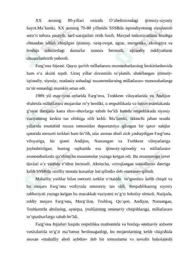 80-90 yillarda O`zbekistondagi ijtimoiy-siyosiy va iqtisodiy ahvol. 2