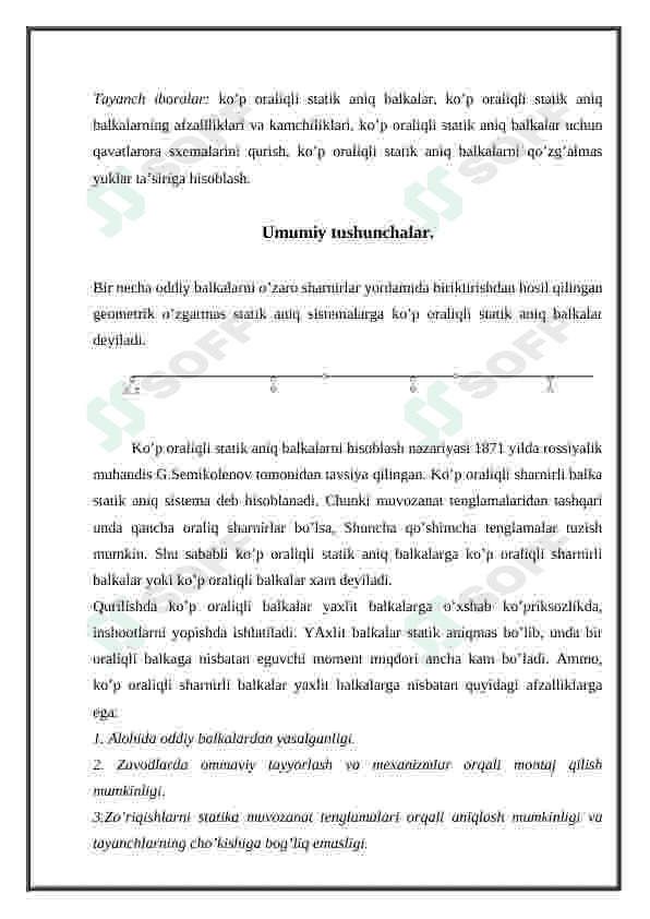 Ko`p oraliq statik aniq balkalar  qozg`almas yuklar ta’siriga hisoblash tartibi. 2