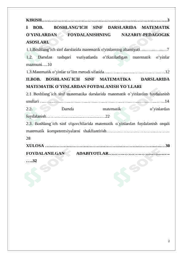 Boshlangʻich sinflarda matematik oʻyinlarning oʻziga xos xususiyatlari kurs ishi 2