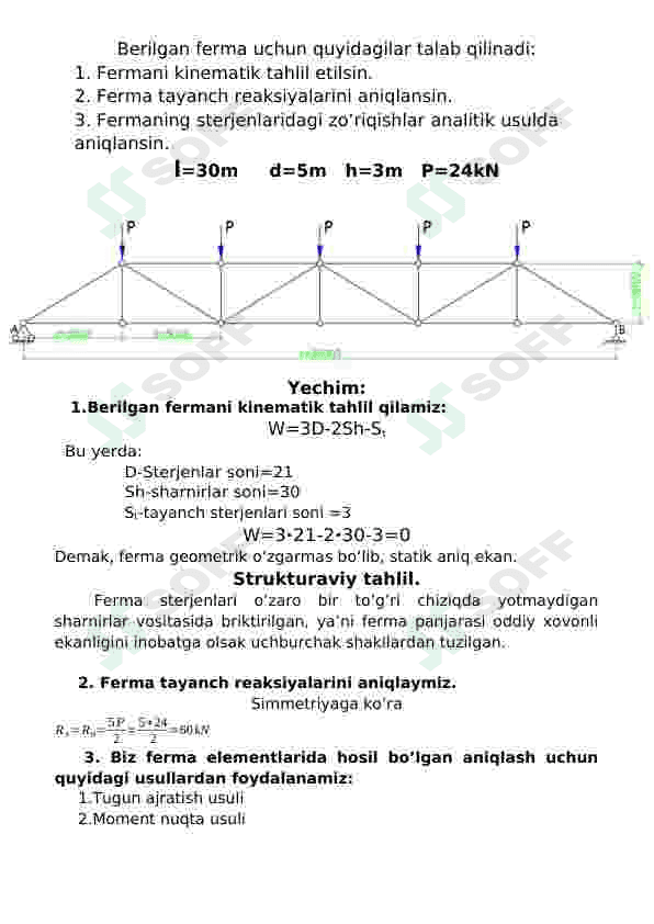 Statik aniq oddiy fermalarni hisoblash 2