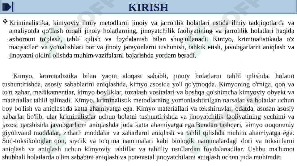 KRIMINALISTIKADA KIMYONING O’RNI 3