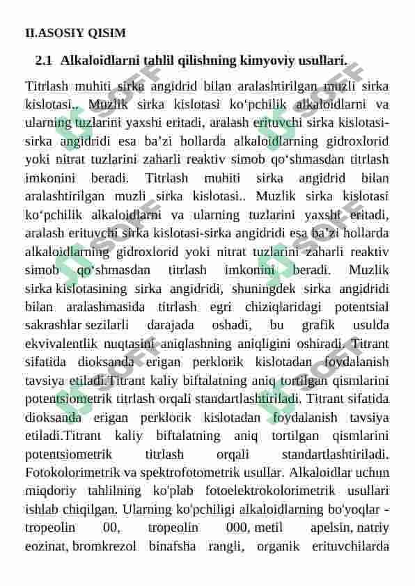 Dori vositalari tahlilida fotometrik usulni qo‘llash. Alkaloidlar misolida 3