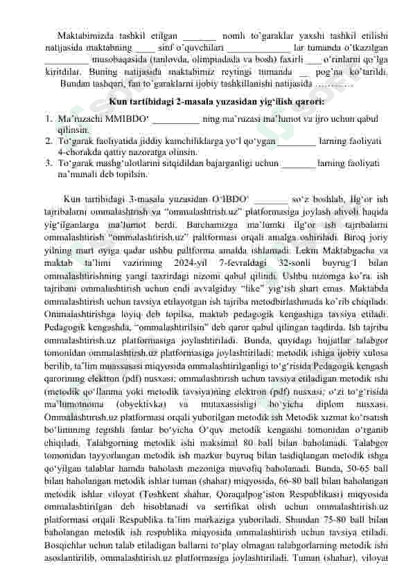 4 sonli Pedagogik kengash bayonnomasi blankasi 2023-2024. 3
