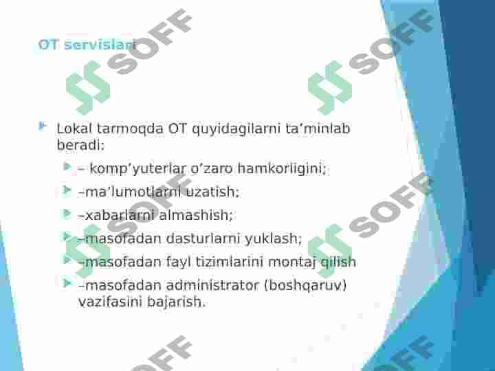 OT ning tarmoq funksiyalari Network function of OS 3