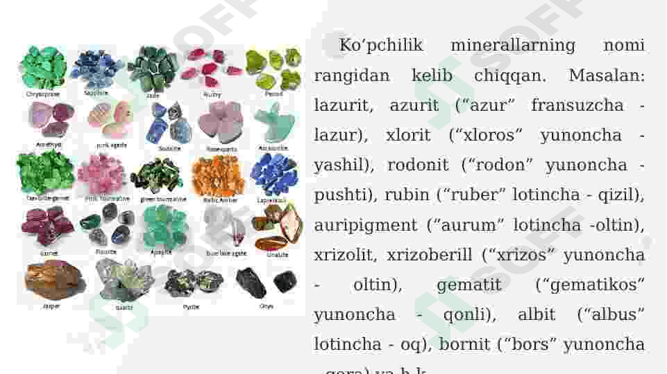 MINERALLAR RANGLARINING TURLARI 3