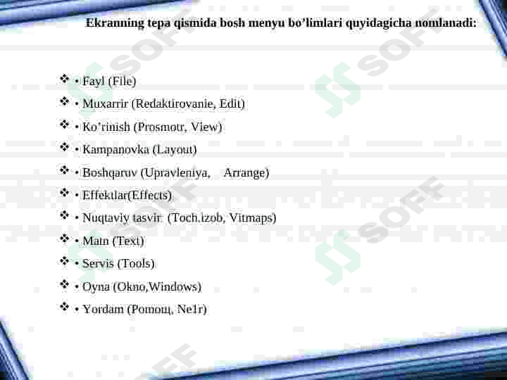 Corel draw dasturi interfeysi va imkoniyatlari 3