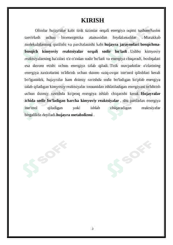 Metabolizm jarayonida energiya hosil bo'lishi va sarflanishi 3