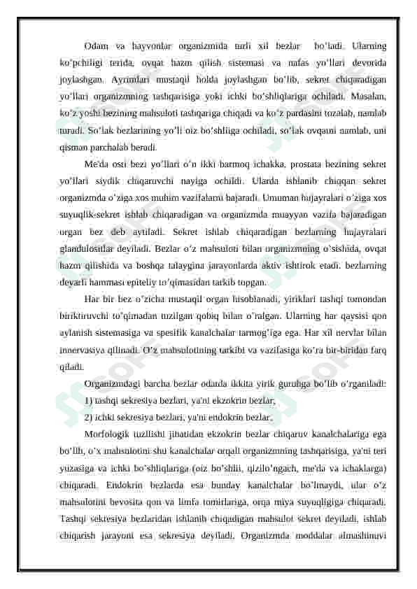 Sutemizuvchilarning sekretsiya bezlari ( tashqi, ichki va jinsiy bezlar ) 3