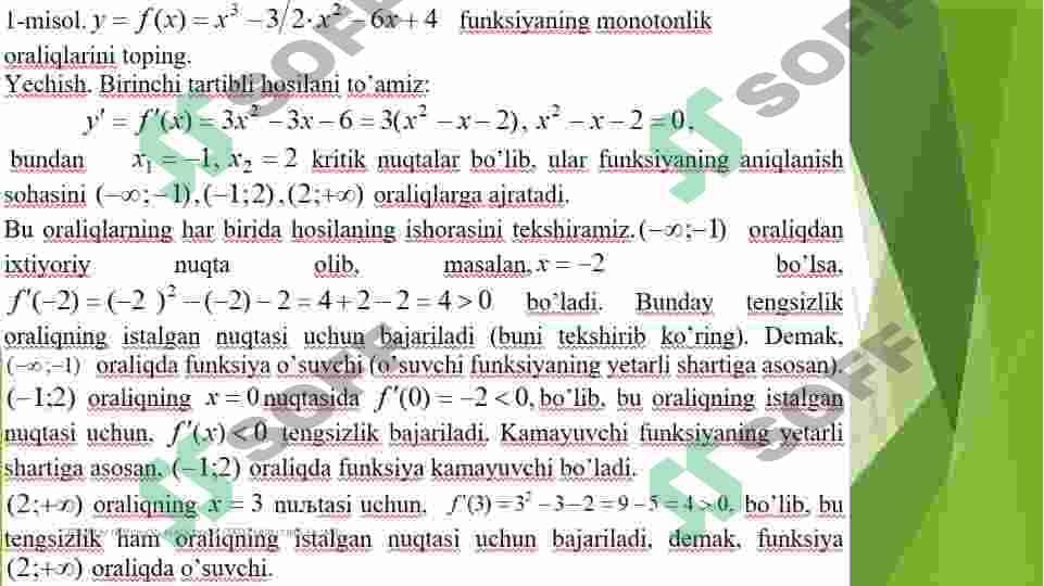 Funksiyalarni hosila yordamida tekshirish va grafigini yasash. Lapital qoidasi 3