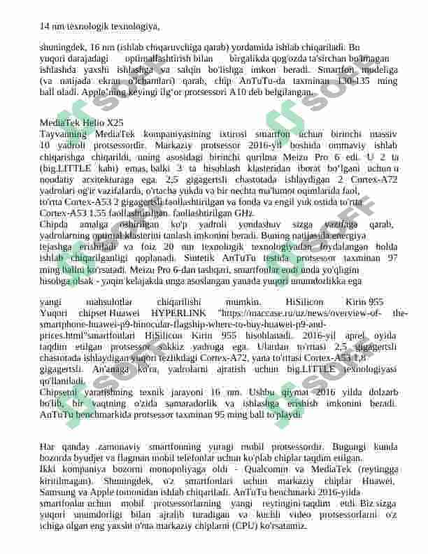 Mobil tizimlar uchun mo’ljallangan ko’p yadroli protsessorlar. mustaqil ish. 3