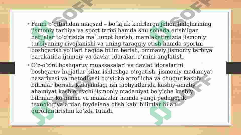 Jismoniy madaniyat nazariyasi va metodikasi fanining maqsadi hamda vazifalari. 3