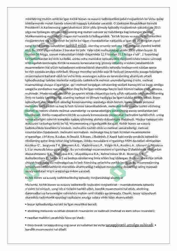 kichik biznes va xususiy tadbirkorlikning aholini ish bilan ta'minlash va yangi ish o'rinlarni yaratishdagi roli 3
