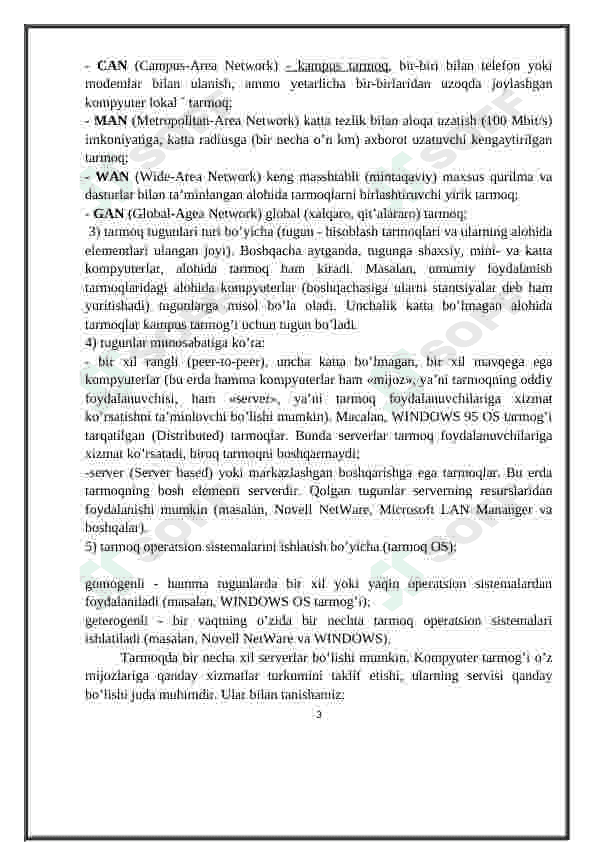 Tarmoq texnologiyalari. Internet xizmatlari. 3