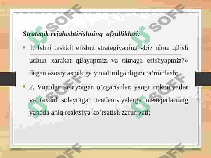 Strategiya yaratishda va uni qayta  ishlash jarayonida Menejmentning vazifalari 3