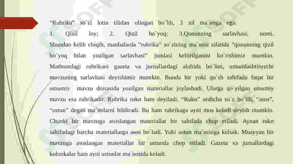 Matbuotda rubrikalar: tarixi, turlari, ahamiyati(misollar bilan). 3
