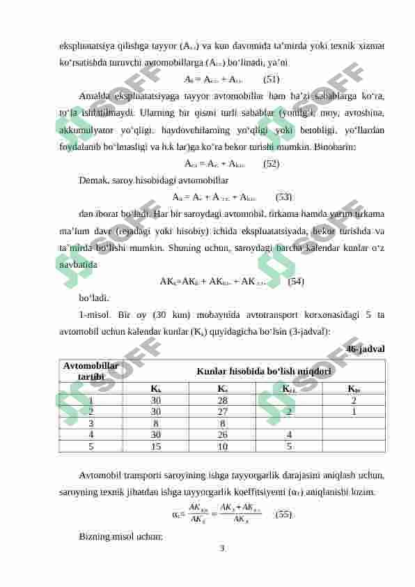 Avtomobil transporti asosiy ish ko‘rsatkichlari. Umumiy tushunchalar. Avtomobil saroyi va undan foydalanish 3