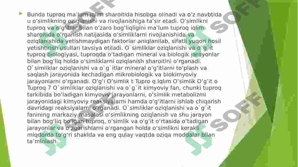 O’simliklar oziqlanishi va o’g’itlar 3