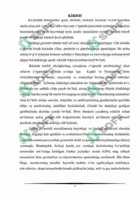 Ikkinchi tartibli chiziqning markazi. Ikkinchi tartibli chiziqning to'g'ri chiziqli bilan kesishishi. 3