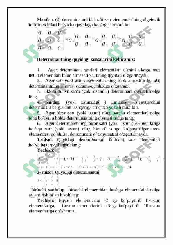 Matritsa va determinant 3
