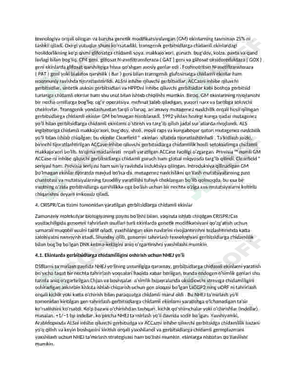 Gerbitsidlarga chidamli transgen o'simlik olish 3