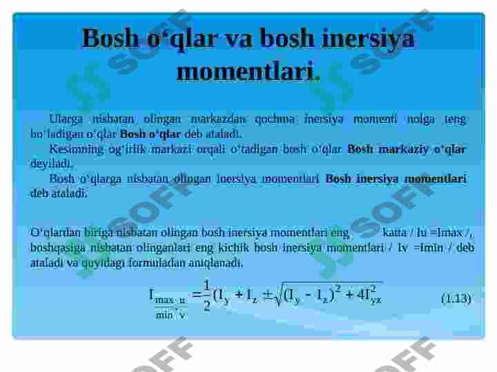 Bosh inersiya o‘qlari va Bosh inersiya momentlariari 3