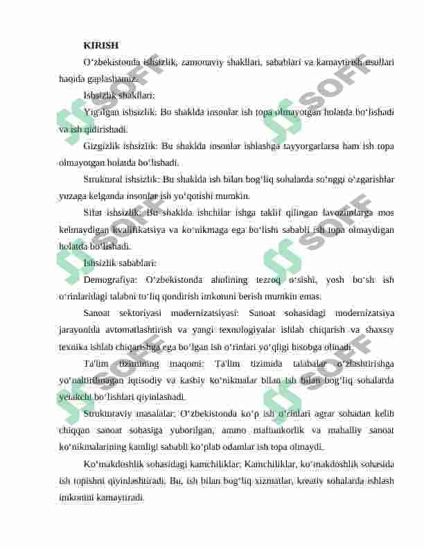 O‘zbekistonda ishsizlik, zamonaviy shakllari, sabablari, kamaytirish usullari. 3