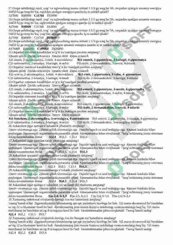 Biologiyadan 1500 talik Test. Тест 1500 по Биологии. 3