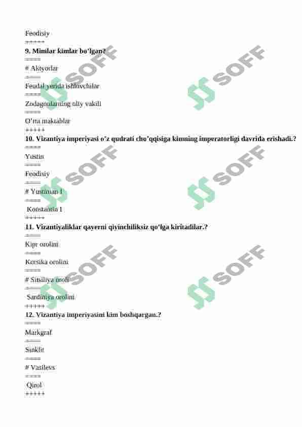 VIZANTIYA IMPERIYASI TEST 3