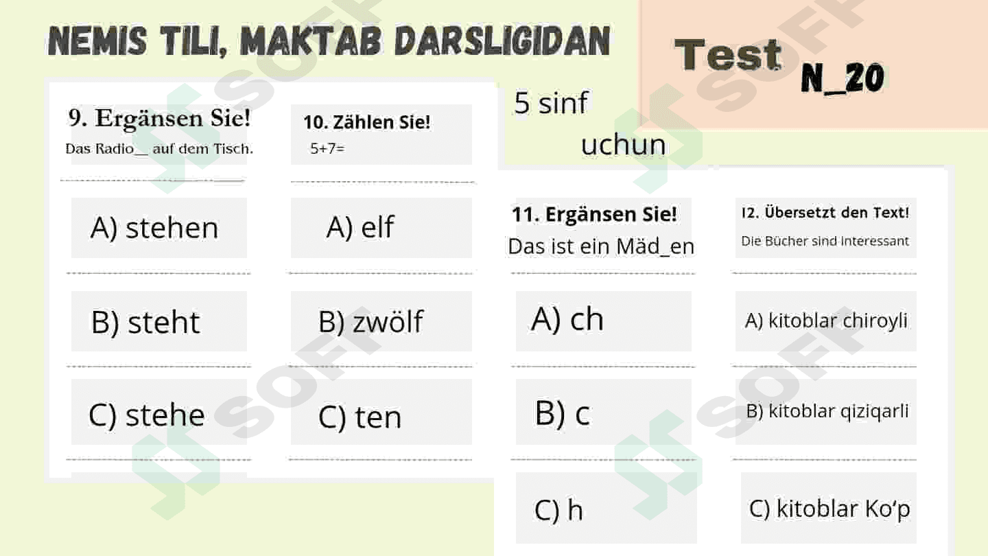 Test. Nemis tili 5 sinf darsligidan 3