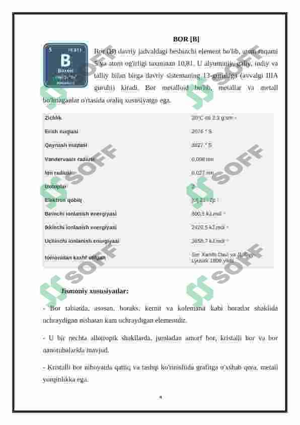 Borning siklik birikmalari ` BOR ELEMENTINING SIKLIK BIRIKMALARI 4