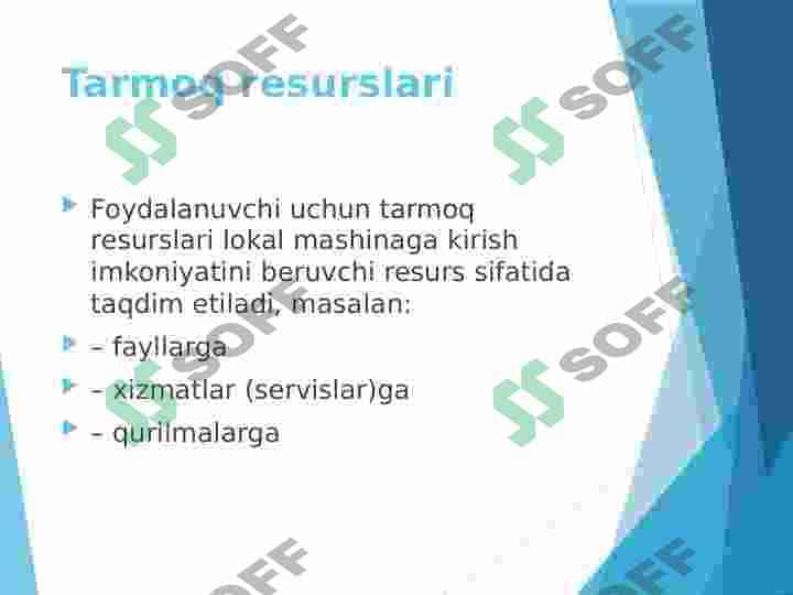 OT ning tarmoq funksiyalari Network function of OS 4