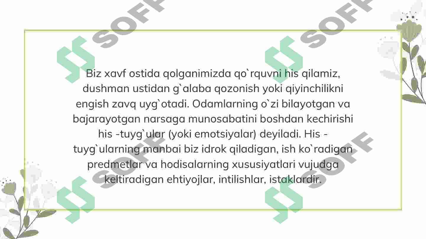 Hissiyot. Hissiyot tushunchasi 4