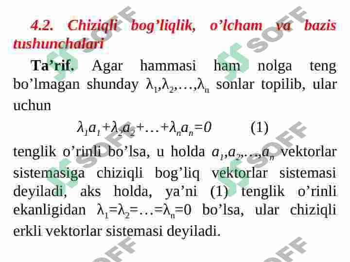 Vektor (chiziqli) fazolar. Chiziqli operatorlar. Chiziqli operatorlarning xos qiymat va xos vektorlari. Xalqaro savdo modeli. 4