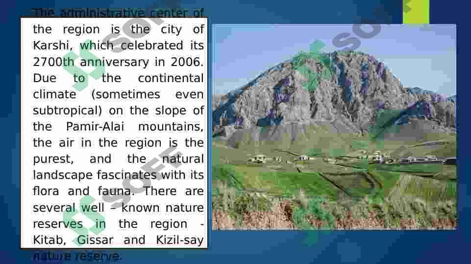 Talking about your town and country. Sizning shahringiz va mamlakatingiz haqida gapiring. Qashqadaryo 4