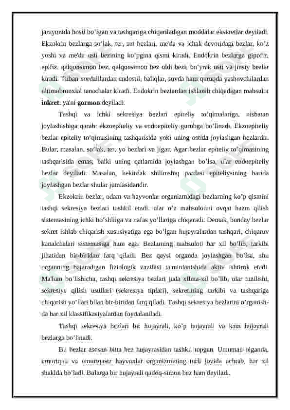 Sutemizuvchilarning sekretsiya bezlari ( tashqi, ichki va jinsiy bezlar ) 4