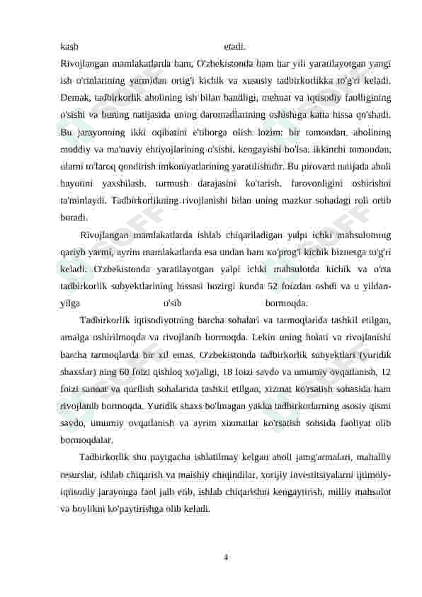Biznes va tadbirkorlik toʻgʻrisida tushuncha. kurs ishi 4