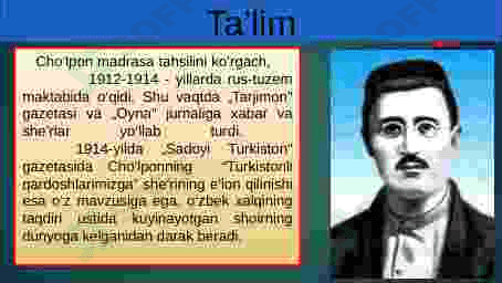 Abdulhamid Cho'lpon. Hayoti va ijodi. 4