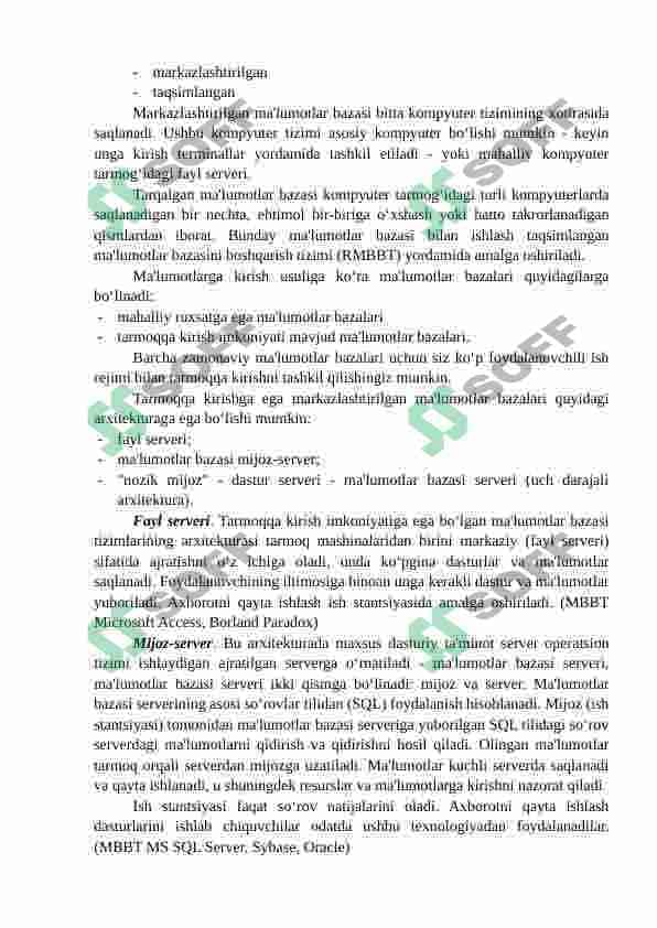 MA’LUMOTLAR VA BILIMLAR BAZASI 4