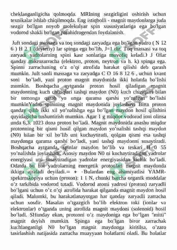 Yadro magnit rezonansi asoslari va dori vositalari tahlilida qo‘llanilishi 4