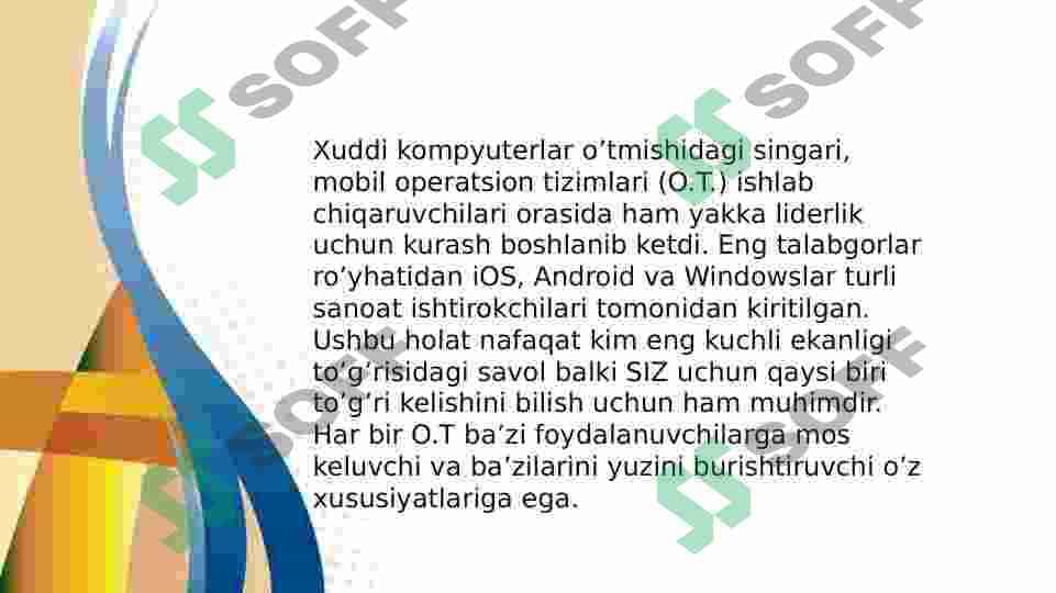Android, Windows va iOS mobil operatsion tizimlarining xususiyatlari. 4