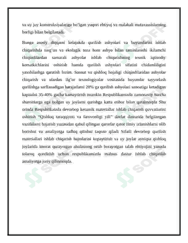Yillik unumdorligi 800 ming m3 bo’lgan  issiqlik saqlovchi Perlitbloklar  ishlab chiqarish texnalogiyasini loyihalash 4