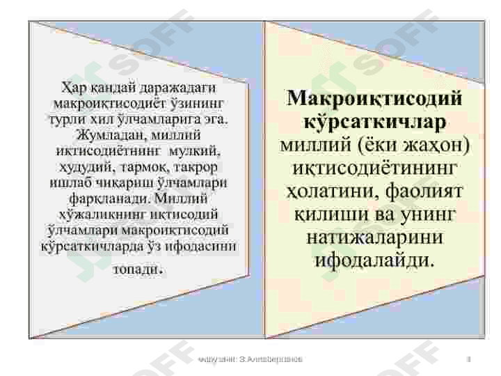 Миллий иқтисодиёт ва унинг макроиқтисодий кўрсаткичлари. Миллий хисоблар тизими 4