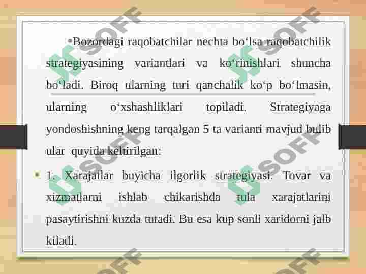 Raqobat strategiyasi va uning boshqa strategiyalar bilan bog‘liqligi 4