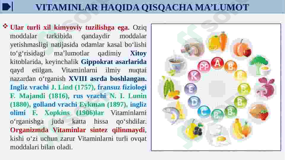 Nasliy avitaminozlar. Tabiy va sun'iy vitaminlarni metabolizmi va ekskretsiyalanishi 4