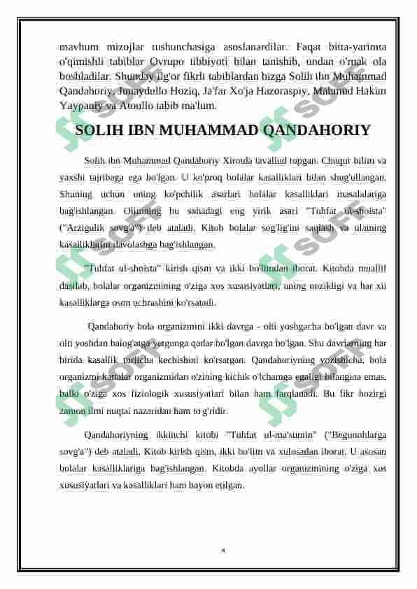 XVIII-XIX asrda tibbiyot sohasida erishilgan yutuqlar. XX-XXI asrlarda tibbiyot ilmining dolzarb masalalari 4